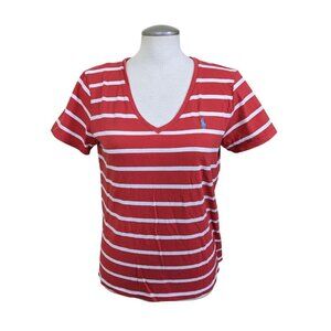 Ralph Lauren Sport Womens XL Striped T Shirt Red White Cotton Short Sleeve